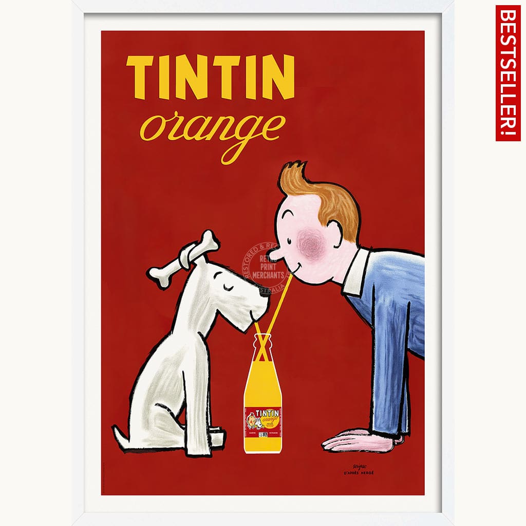 Tintin Orange Soda Vertical | France A3 297 X 420Mm 11.7 16.5 Inches / Framed Print - White Timber