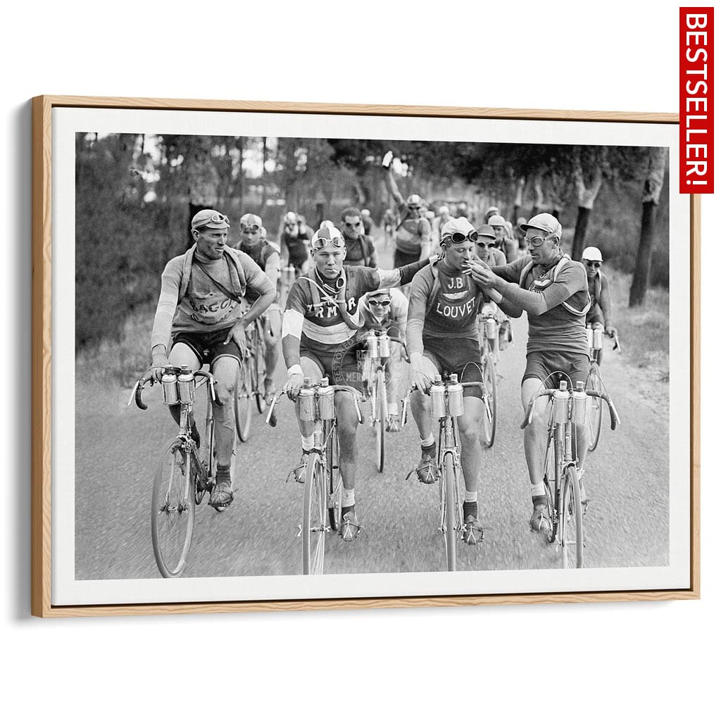 Tour De France 1927 | A3 297 X 420Mm 11.7 16.5 Inches / Canvas Floating Frame - Natural Oak Timber