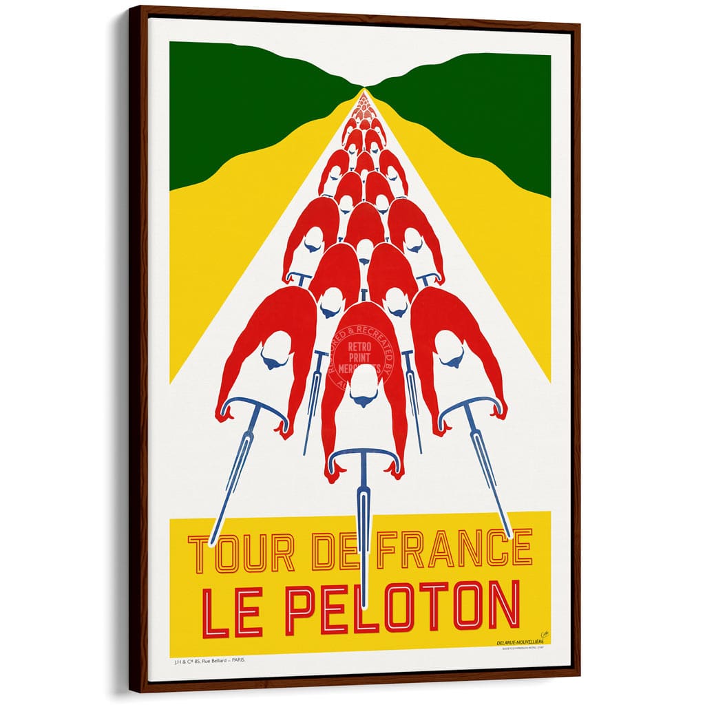 Tour De France Le Peloton | A4 210 X 297Mm 8.3 11.7 Inches / Canvas Floating Frame: Chocolate Oak
