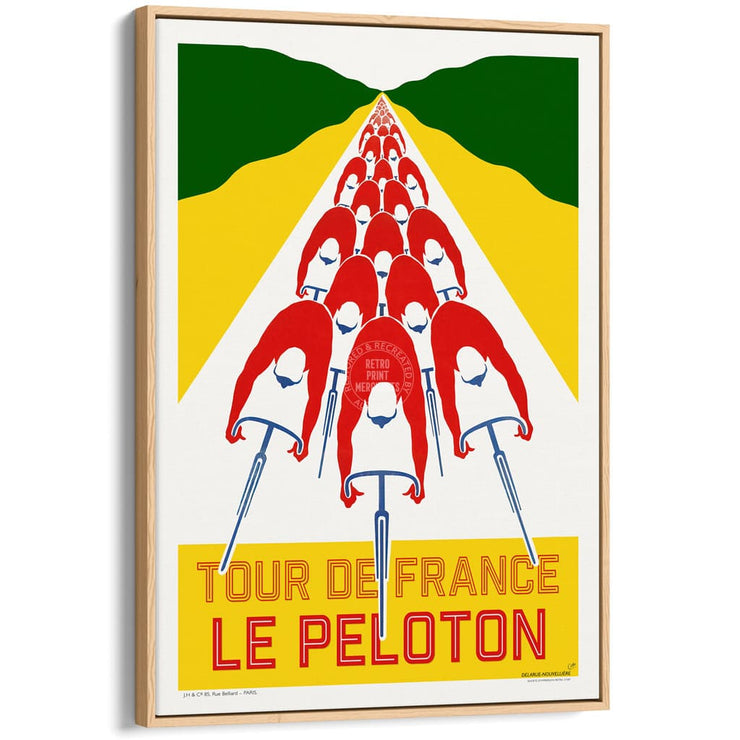 Tour De France Le Peloton | A4 210 X 297Mm 8.3 11.7 Inches / Canvas Floating Frame: Natural Oak