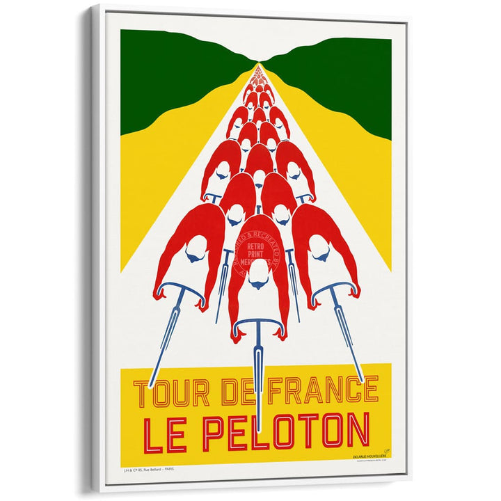 Tour De France Le Peloton | A4 210 X 297Mm 8.3 11.7 Inches / Canvas Floating Frame: White Timber