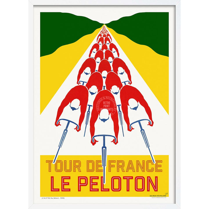 Tour De France Le Peloton | A4 210 X 297Mm 8.3 11.7 Inches / Framed Print: White Timber Print Art