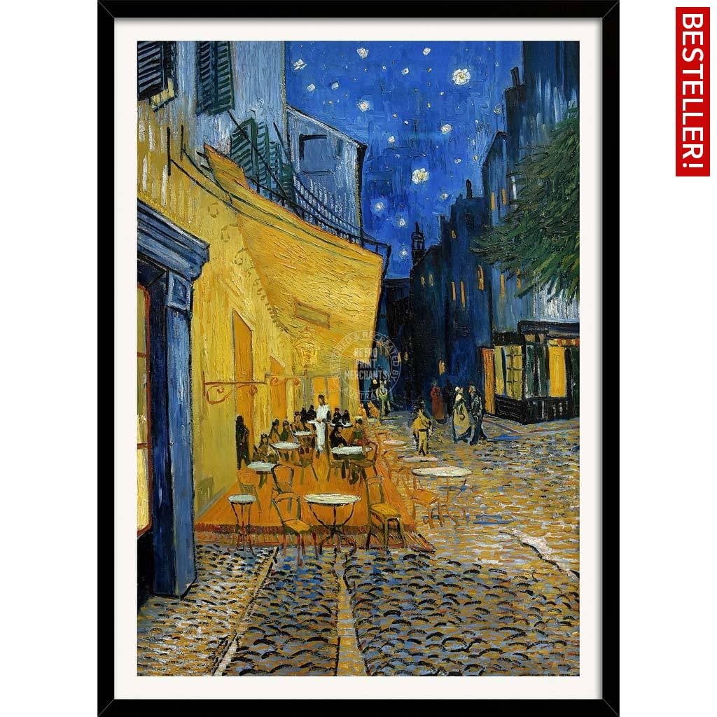 Van Gogh Cafe Terrace At Night | France A3 297 X 420Mm 11.7 16.5 Inches / Framed Print - Black