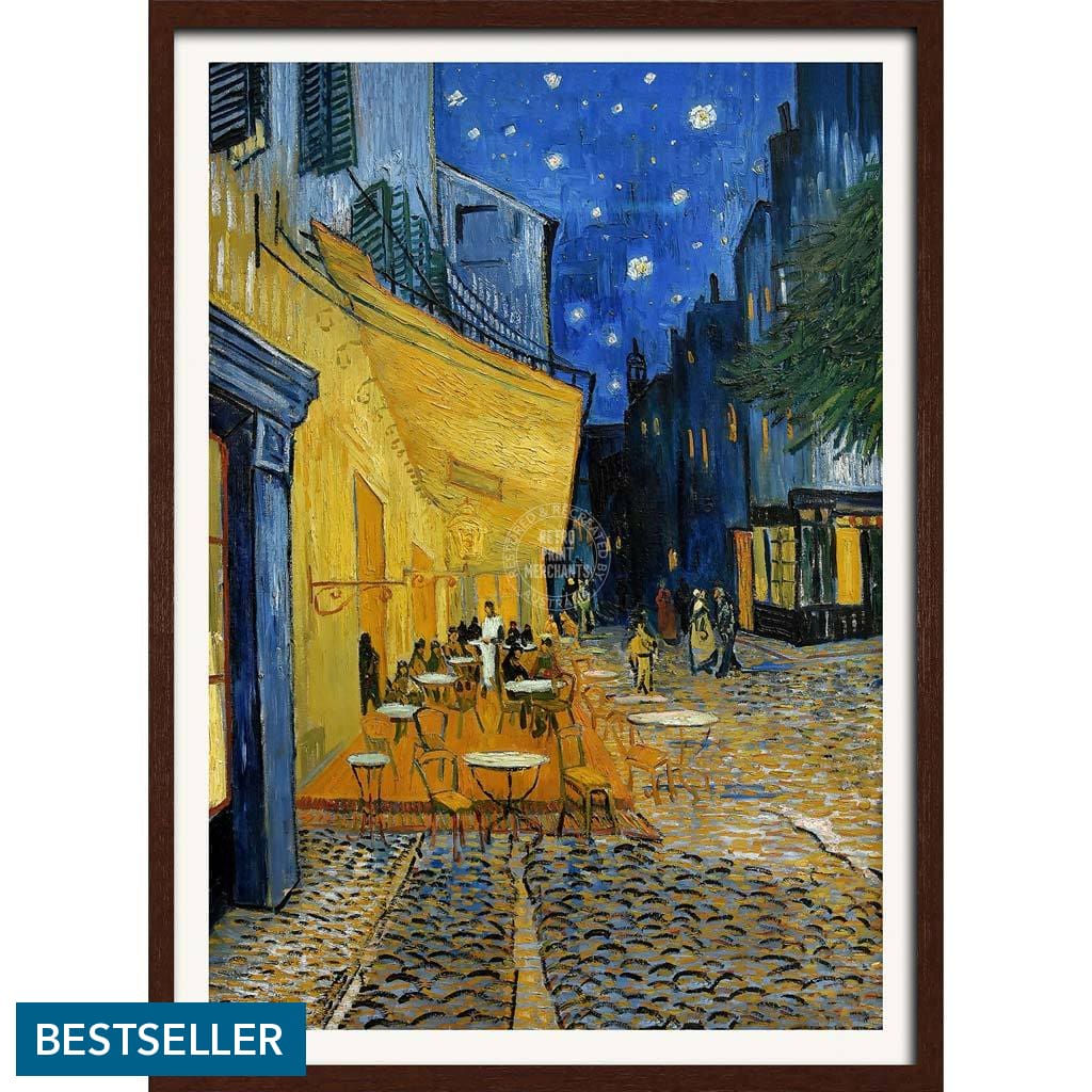 Van Gogh Cafe Terrace At Night | France A3 297 X 420Mm 11.7 16.5 Inches / Framed Print - Dark Oak