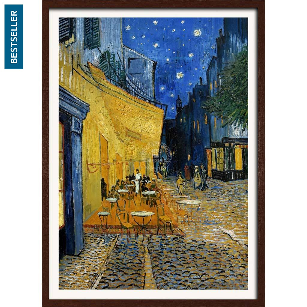 Van Gogh Cafe Terrace At Night | France A3 297 X 420Mm 11.7 16.5 Inches / Framed Print - Dark Oak