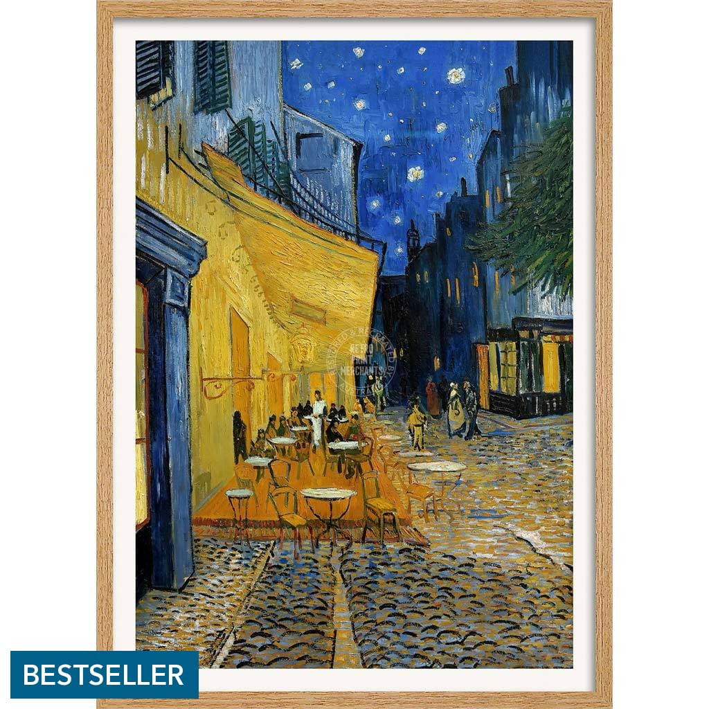 Van Gogh Cafe Terrace At Night | France A3 297 X 420Mm 11.7 16.5 Inches / Framed Print - Natural Oak