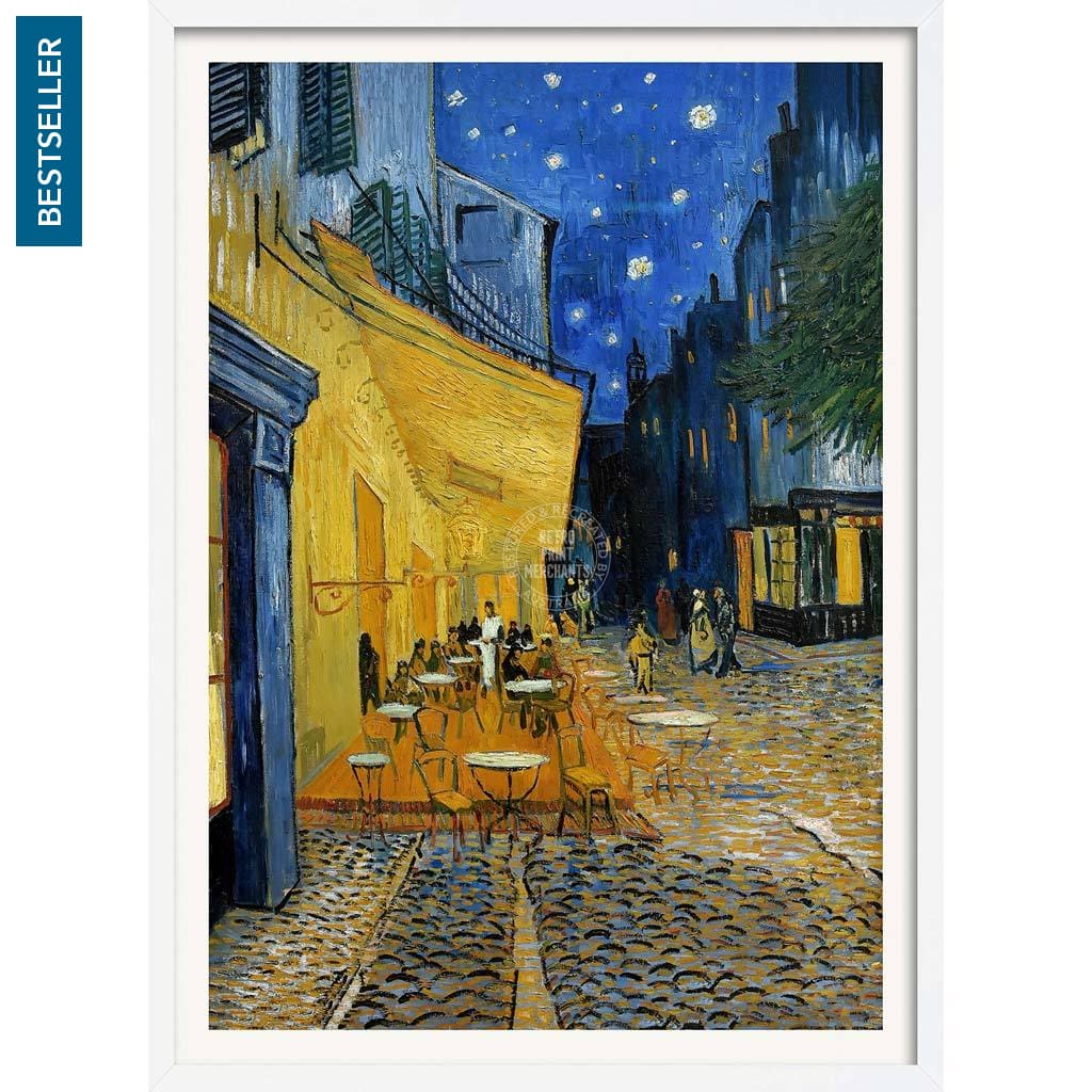 Van Gogh Cafe Terrace At Night | France A3 297 X 420Mm 11.7 16.5 Inches / Framed Print - White