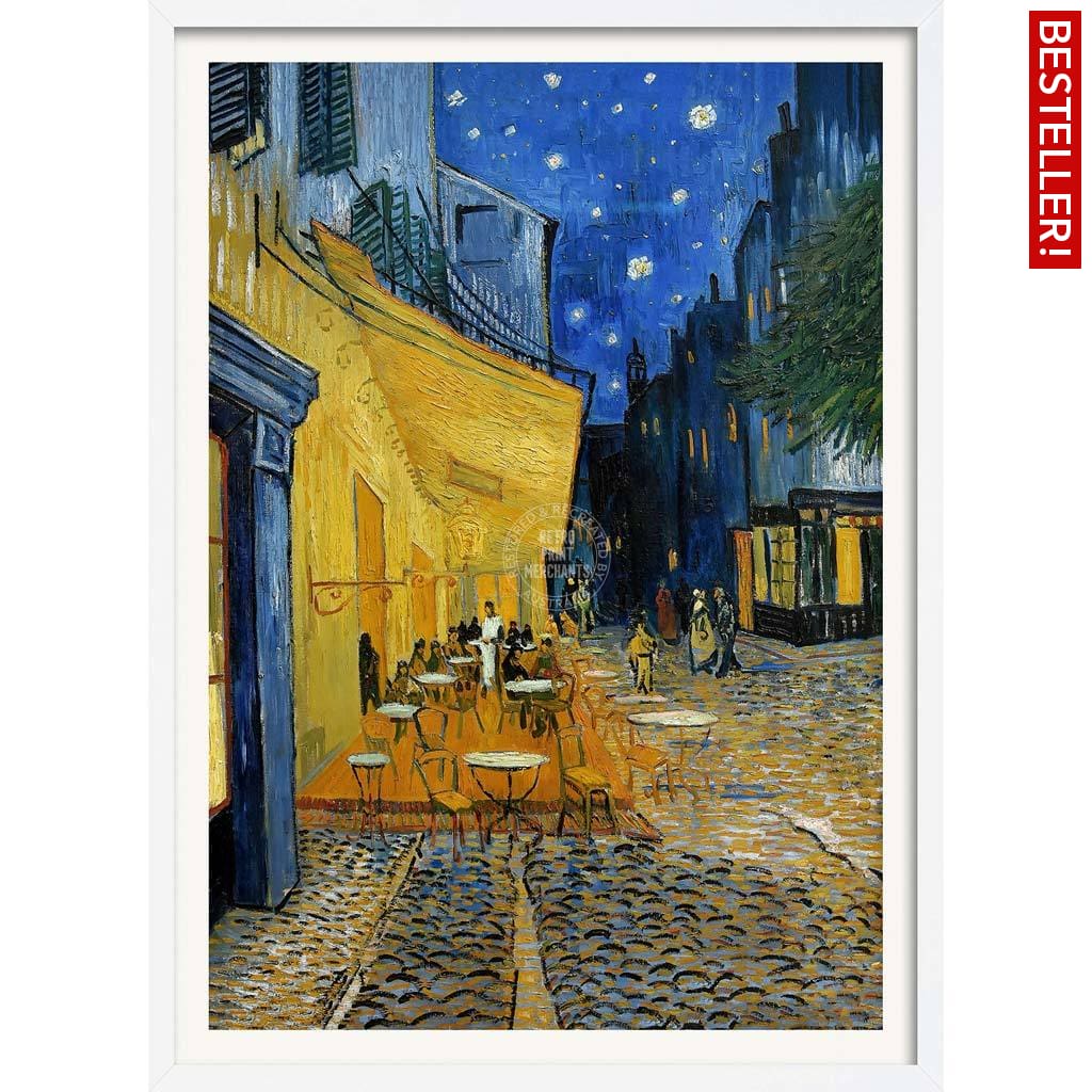 Van Gogh Cafe Terrace At Night | France A3 297 X 420Mm 11.7 16.5 Inches / Framed Print - White