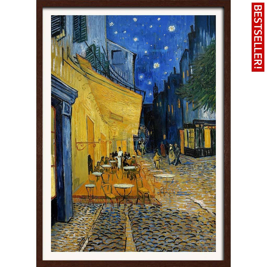Van Gogh Cafe Terrace At Night | France A3 297 X 420Mm 11.7 16.5 Inches / Framed Print - Dark Oak