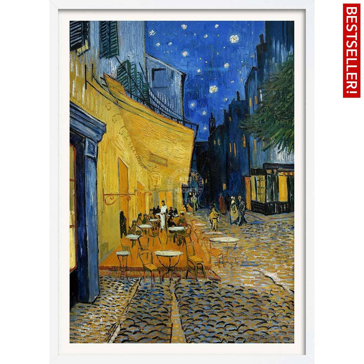 Van Gogh Cafe Terrace At Night | France A3 297 X 420Mm 11.7 16.5 Inches / Framed Print - White