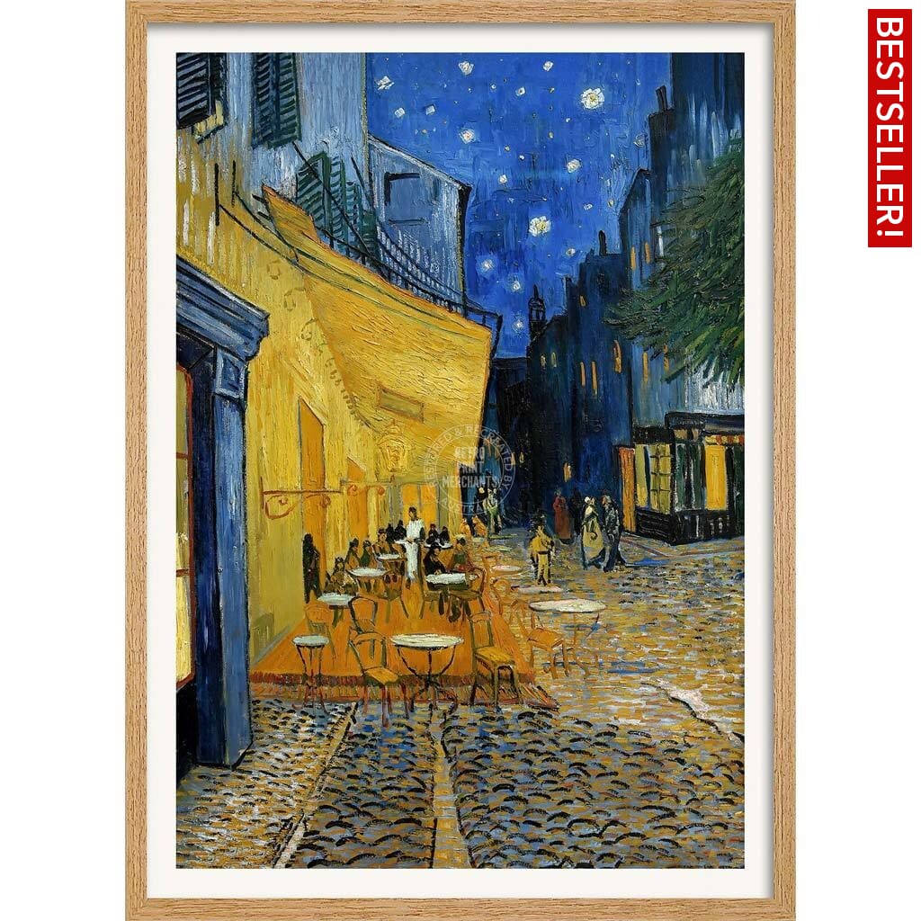 Van Gogh Cafe Terrace At Night | France A3 297 X 420Mm 11.7 16.5 Inches / Framed Print - Natural Oak