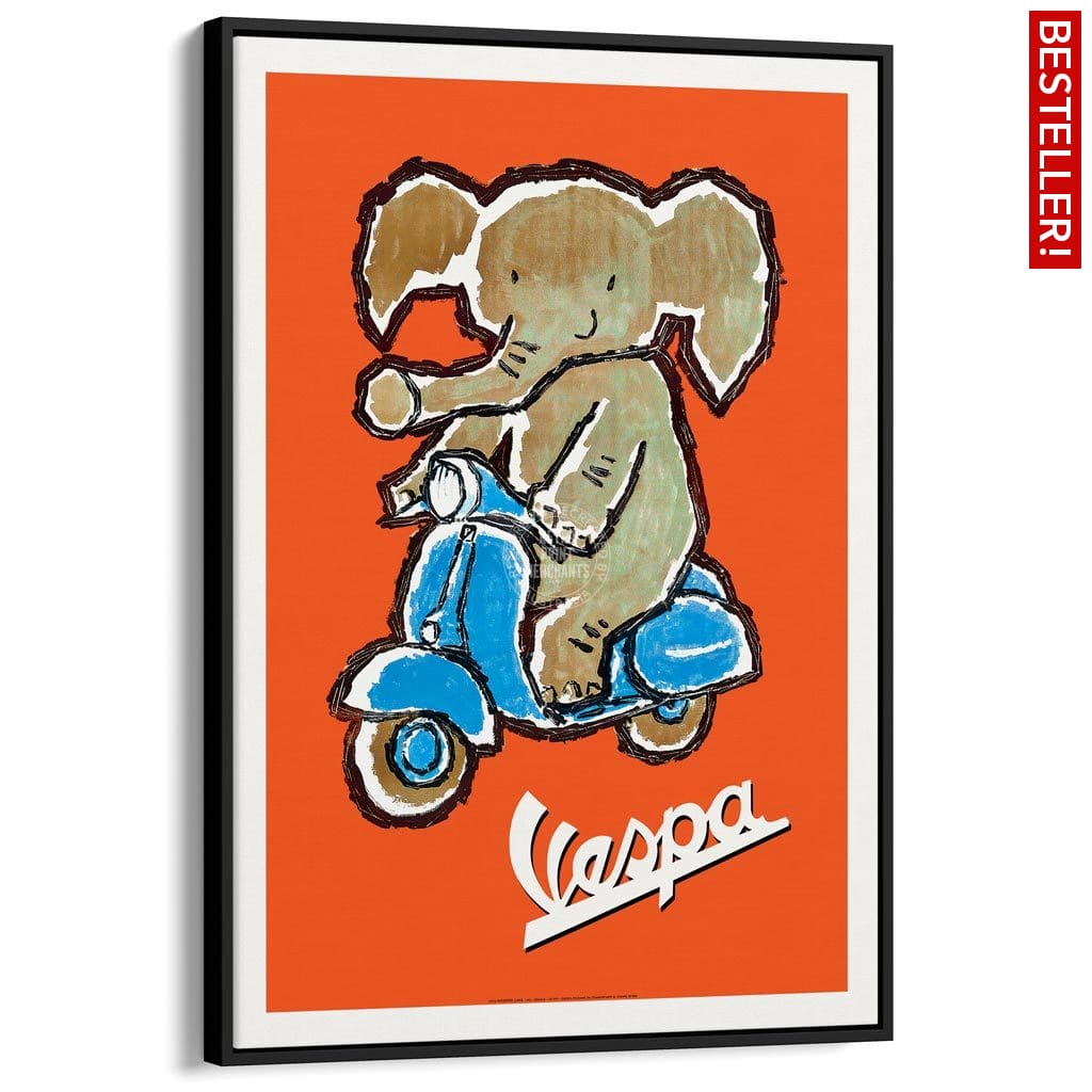 Vespa Elephant | Italy A3 297 X 420Mm 11.7 16.5 Inches / Canvas Floating Frame - Black Timber Print