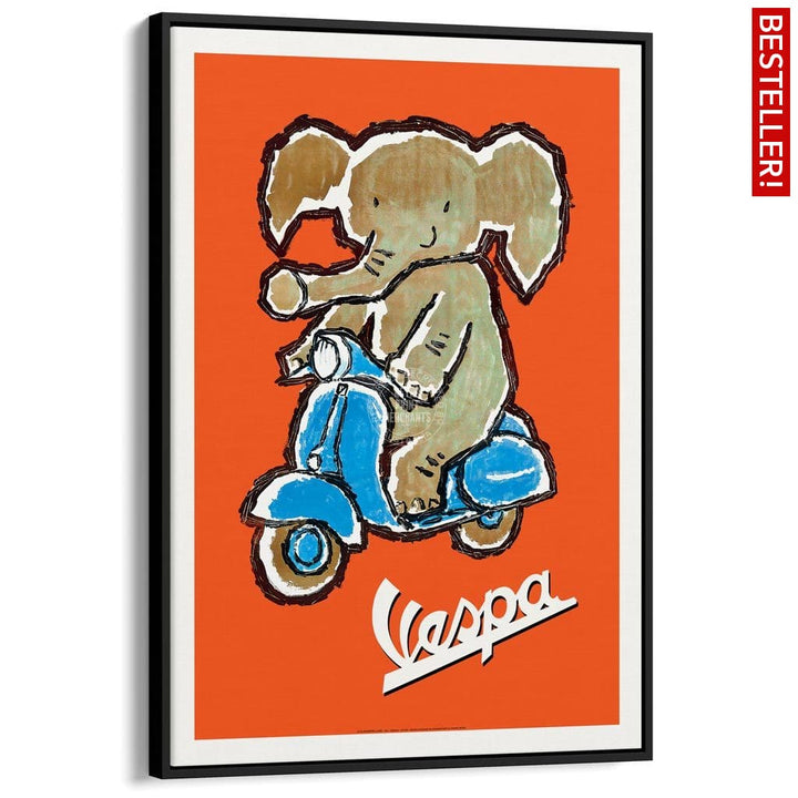 Vespa Elephant | Italy A3 297 X 420Mm 11.7 16.5 Inches / Canvas Floating Frame - Black Timber Print