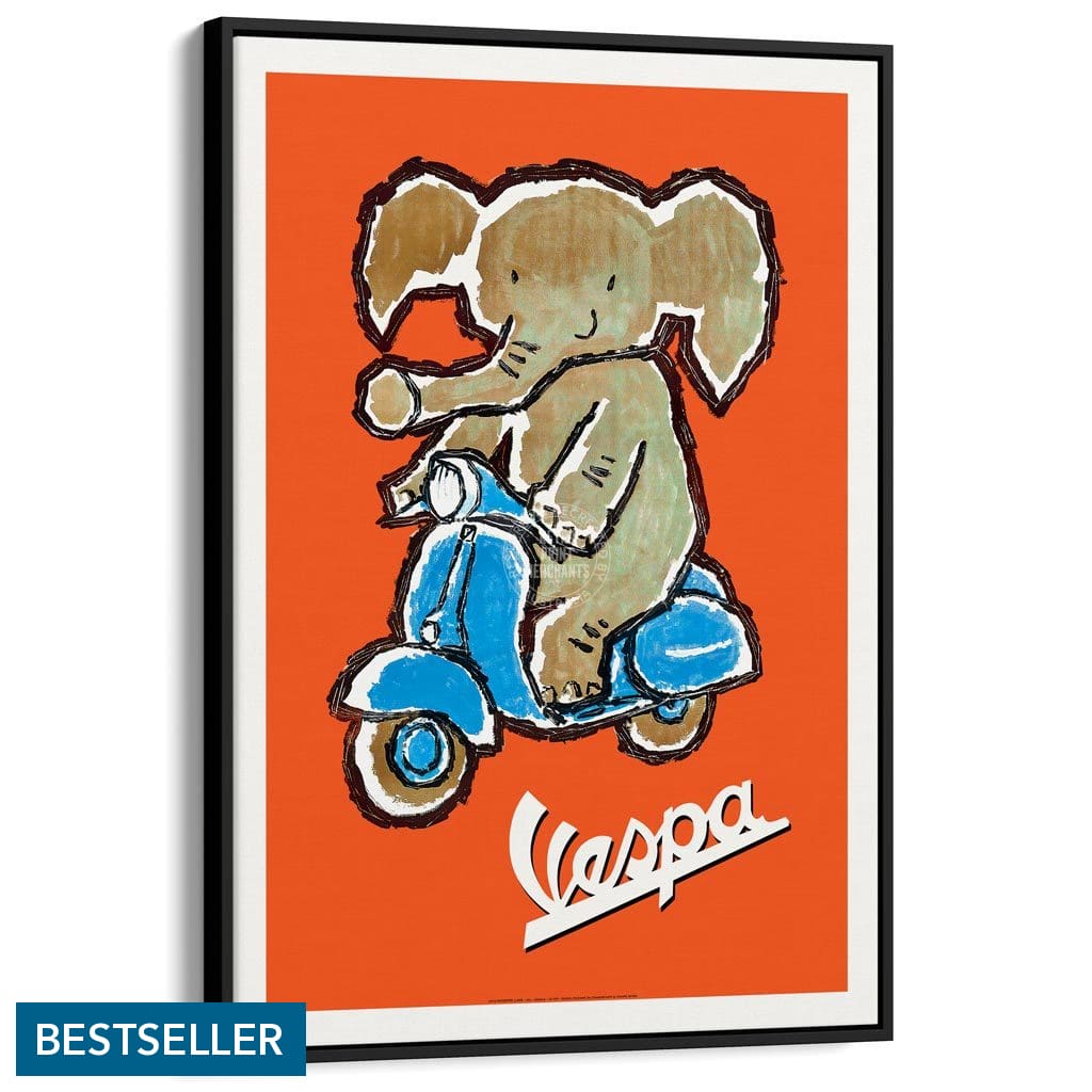 Vespa Elephant | Italy A3 297 X 420Mm 11.7 16.5 Inches / Canvas Floating Frame - Black Timber Print