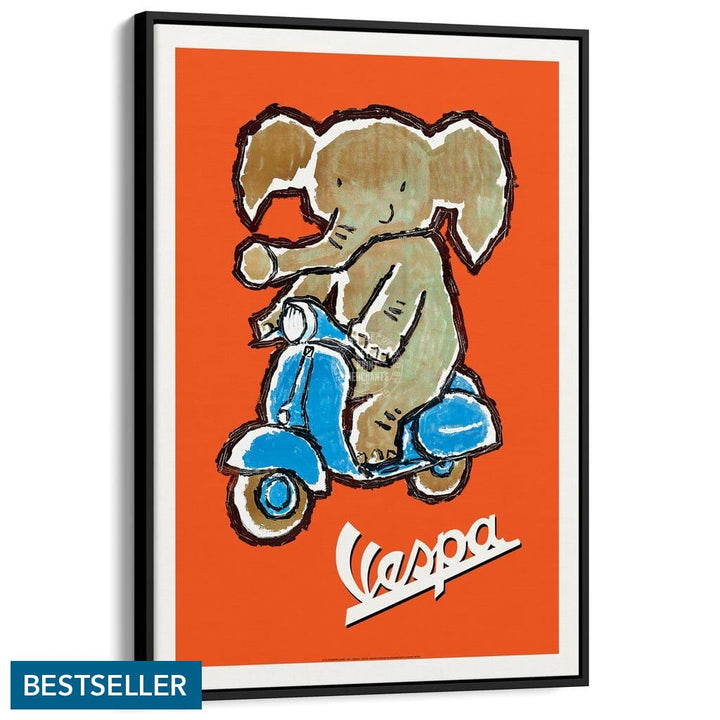 Vespa Elephant | Italy A3 297 X 420Mm 11.7 16.5 Inches / Canvas Floating Frame - Black Timber Print