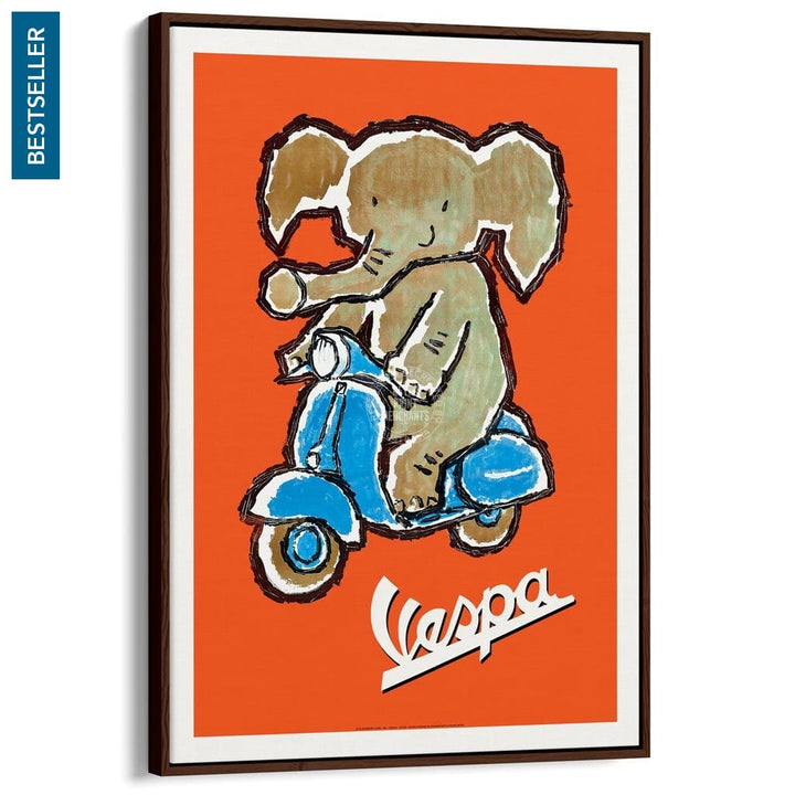 Vespa Elephant | Italy A3 297 X 420Mm 11.7 16.5 Inches / Canvas Floating Frame - Dark Oak Timber