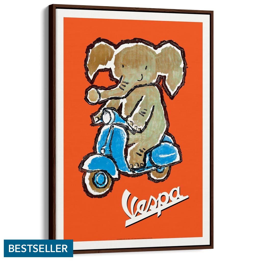 Vespa Elephant | Italy A3 297 X 420Mm 11.7 16.5 Inches / Canvas Floating Frame - Dark Oak Timber