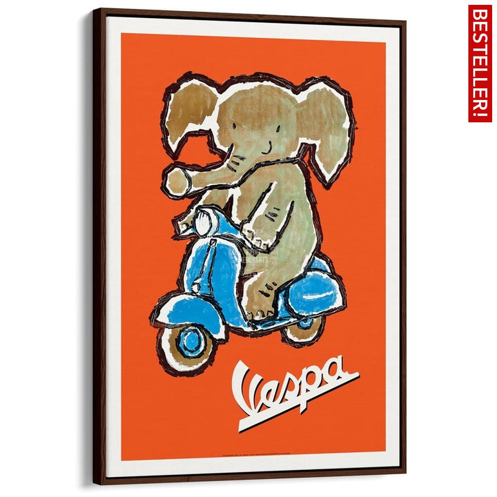 Vespa Elephant | Italy A3 297 X 420Mm 11.7 16.5 Inches / Canvas Floating Frame - Dark Oak Timber