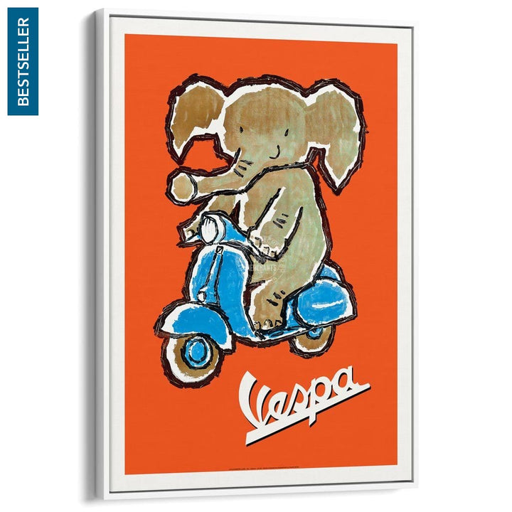 Vespa Elephant | Italy A3 297 X 420Mm 11.7 16.5 Inches / Canvas Floating Frame - White Timber Print