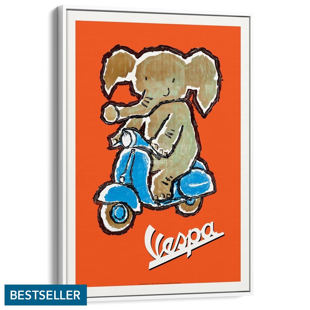 Vespa Elephant | Italy A3 297 X 420Mm 11.7 16.5 Inches / Canvas Floating Frame - White Timber Print