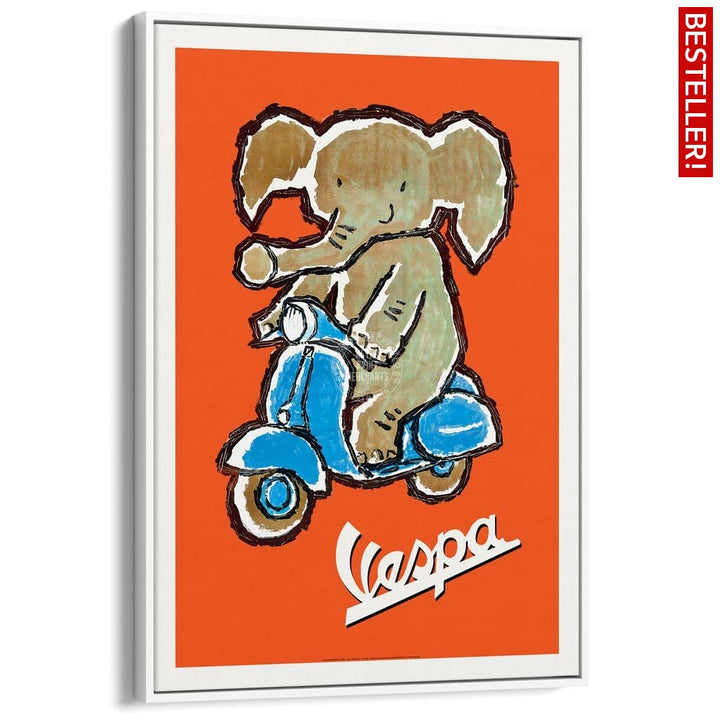 Vespa Elephant | Italy A3 297 X 420Mm 11.7 16.5 Inches / Canvas Floating Frame - White Timber Print