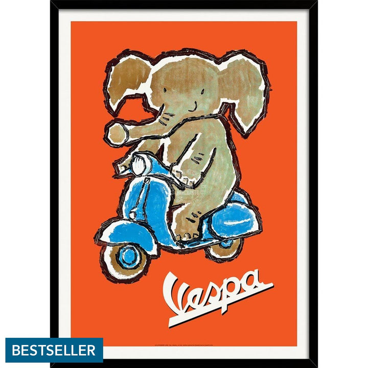 Vespa Elephant | Italy A3 297 X 420Mm 11.7 16.5 Inches / Framed Print - Black Timber Art