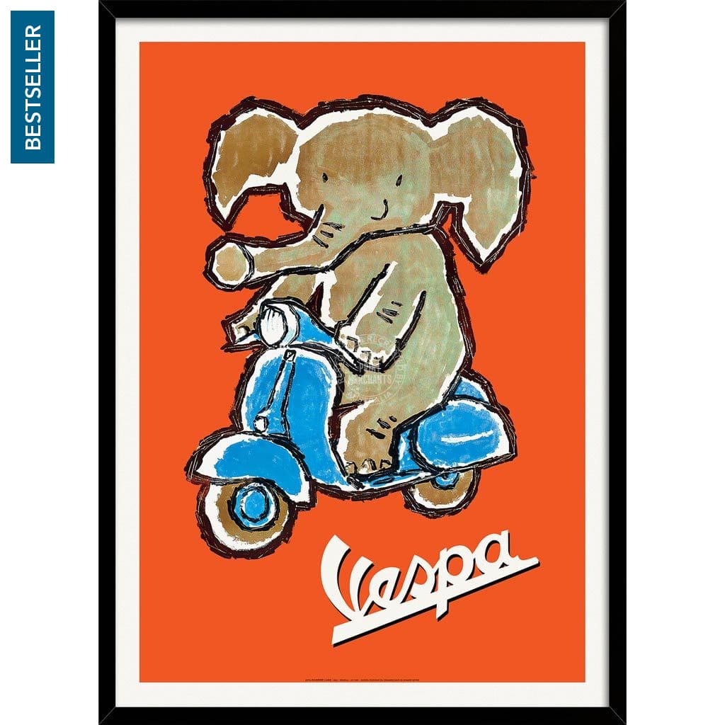 Vespa Elephant | Italy A3 297 X 420Mm 11.7 16.5 Inches / Framed Print - Black Timber Art