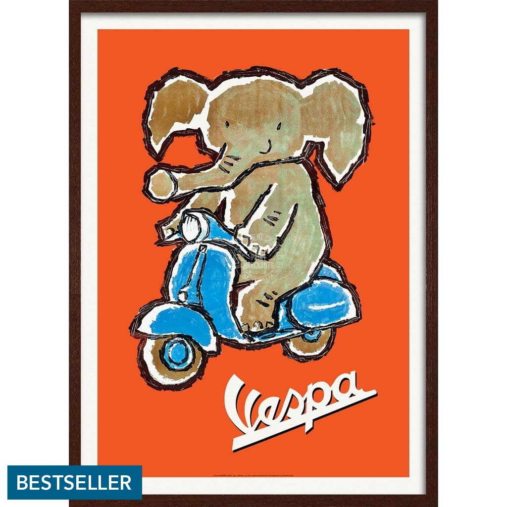 Vespa Elephant | Italy A3 297 X 420Mm 11.7 16.5 Inches / Framed Print - Dark Oak Timber Art