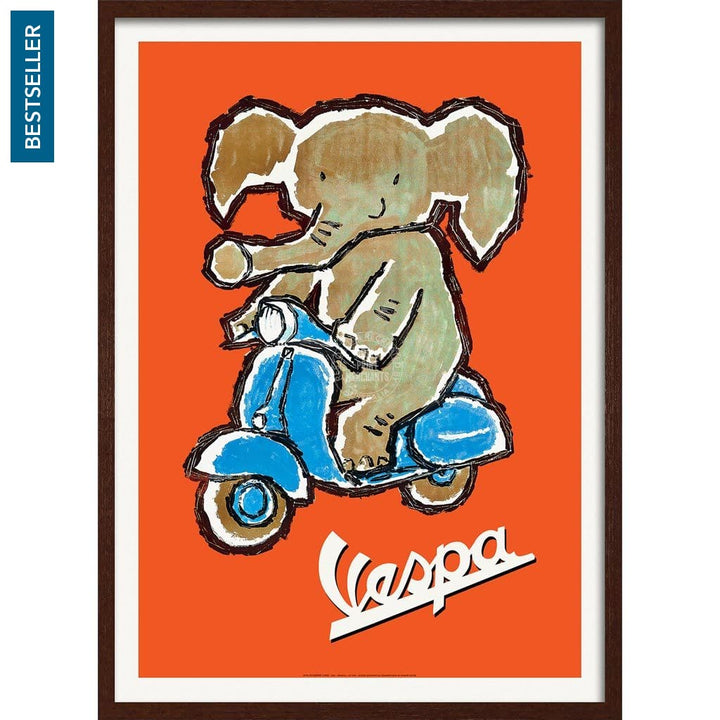 Vespa Elephant | Italy A3 297 X 420Mm 11.7 16.5 Inches / Framed Print - Dark Oak Timber Art
