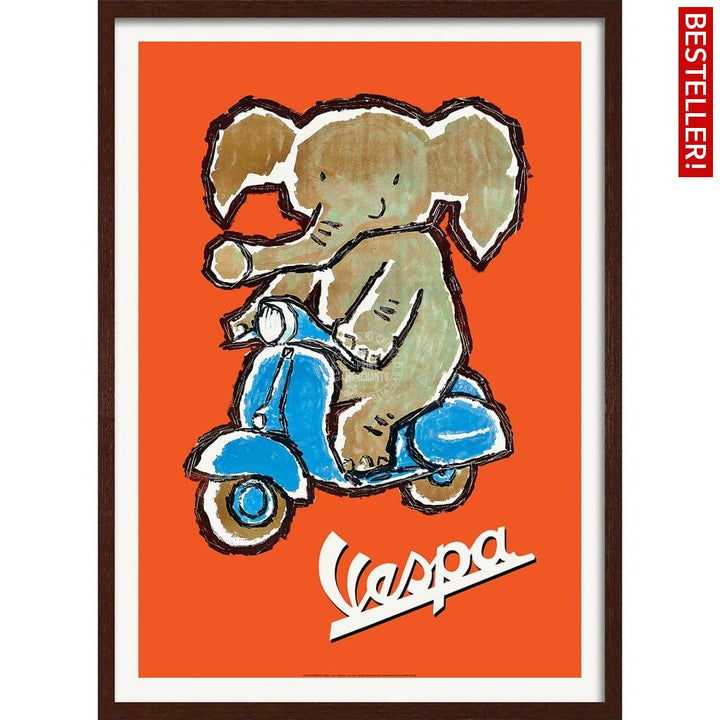 Vespa Elephant | Italy A3 297 X 420Mm 11.7 16.5 Inches / Framed Print - Dark Oak Timber Art