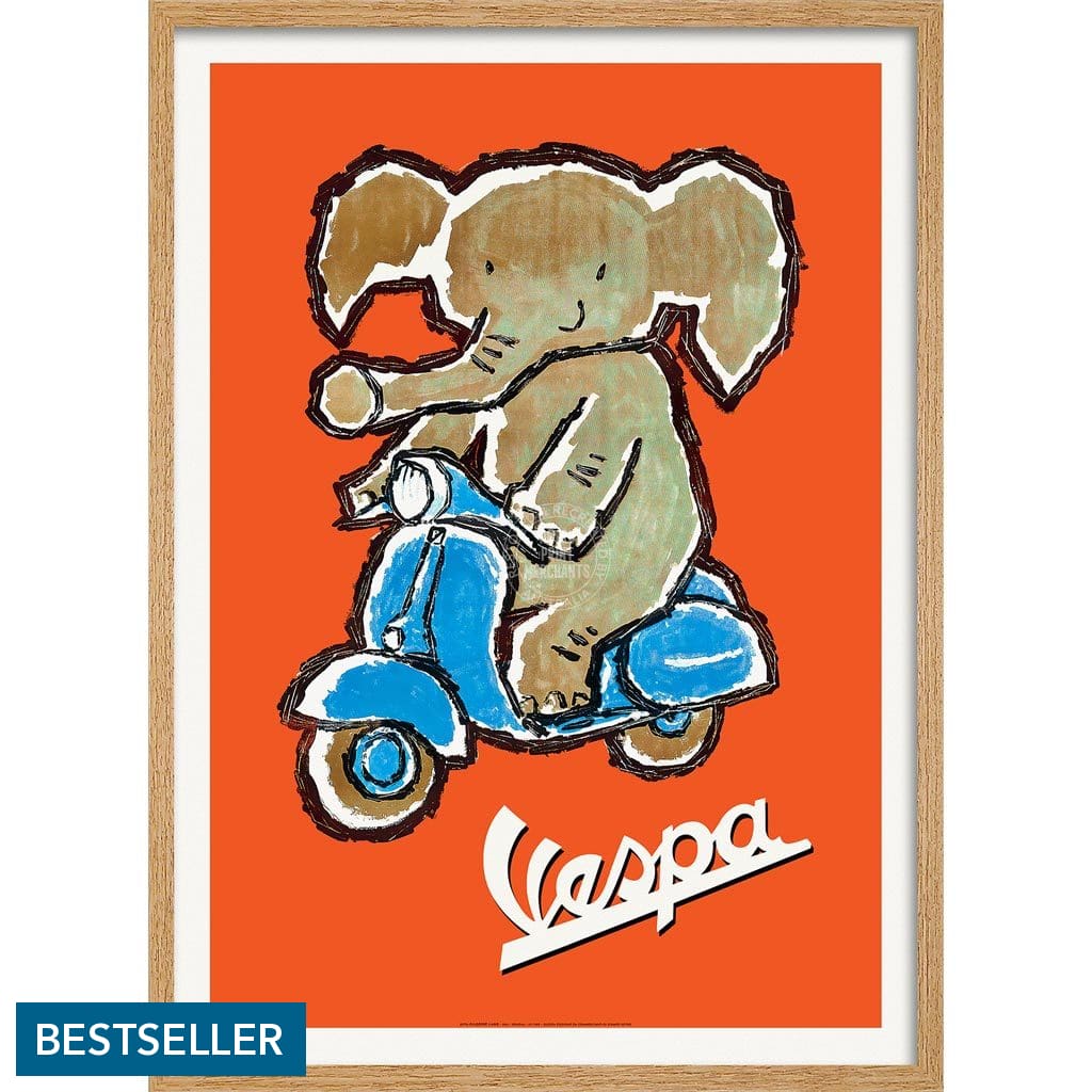 Vespa Elephant | Italy A3 297 X 420Mm 11.7 16.5 Inches / Framed Print - Natural Oak Timber Art