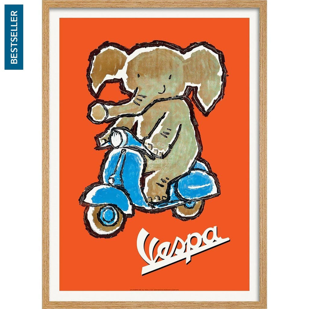 Vespa Elephant | Italy A3 297 X 420Mm 11.7 16.5 Inches / Framed Print - Natural Oak Timber Art