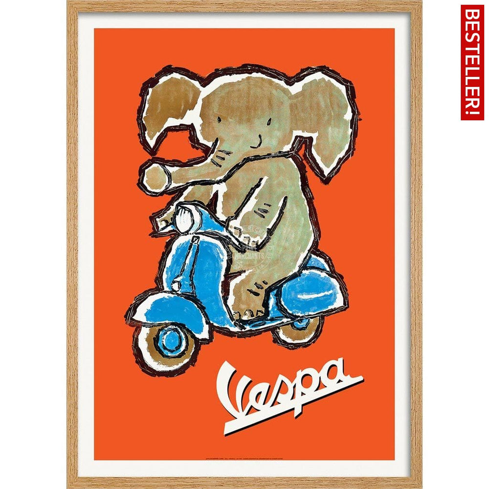 Vespa Elephant | Italy A3 297 X 420Mm 11.7 16.5 Inches / Framed Print - Natural Oak Timber Art