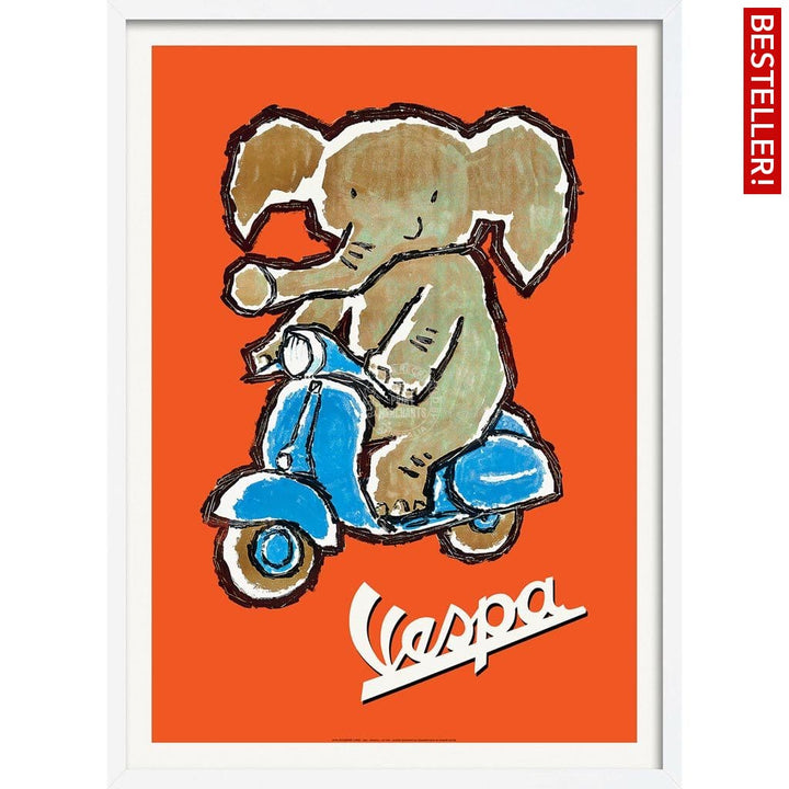 Vespa Elephant | Italy A3 297 X 420Mm 11.7 16.5 Inches / Framed Print - White Timber Art