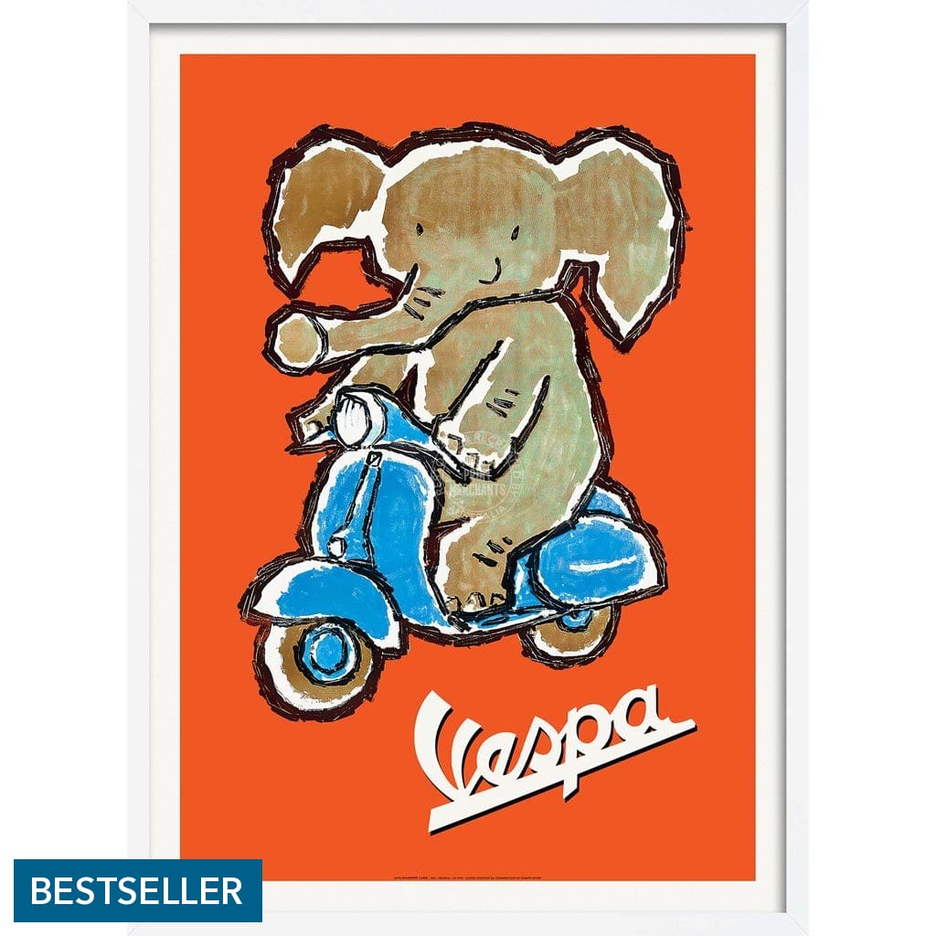 Vespa Elephant | Italy A3 297 X 420Mm 11.7 16.5 Inches / Framed Print - White Timber Art