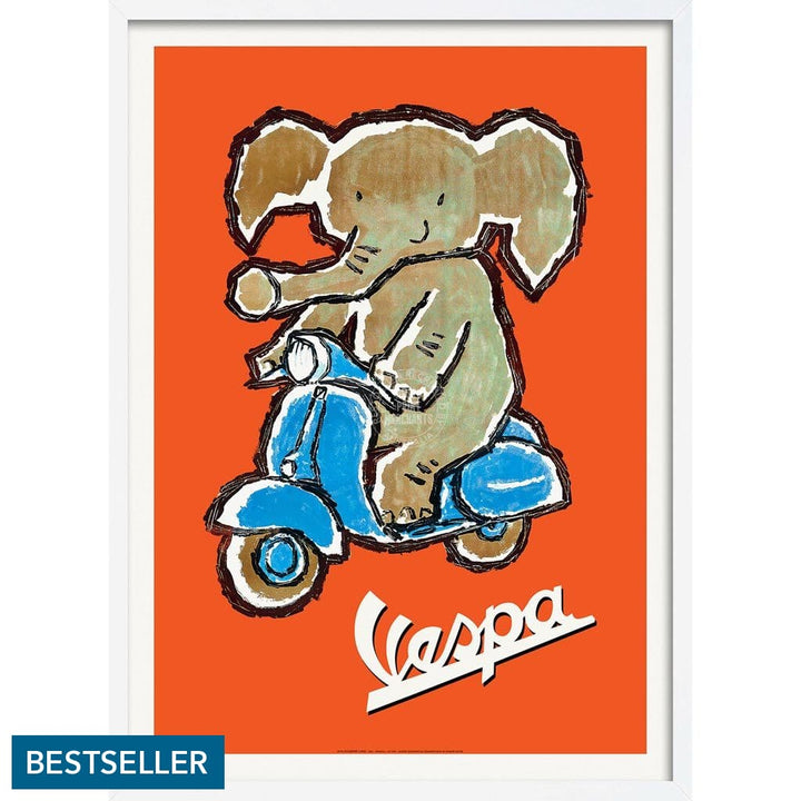 Vespa Elephant | Italy A3 297 X 420Mm 11.7 16.5 Inches / Framed Print - White Timber Art