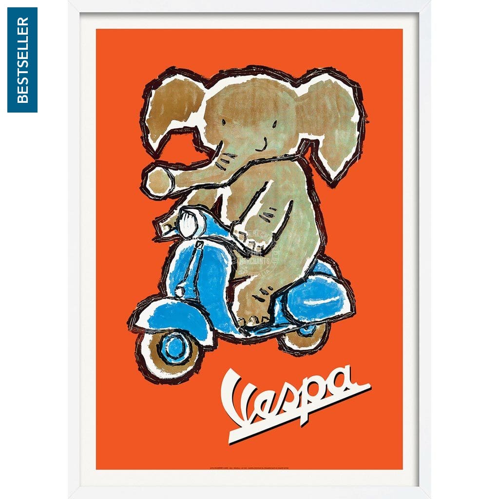 Vespa Elephant | Italy A3 297 X 420Mm 11.7 16.5 Inches / Framed Print - White Timber Art