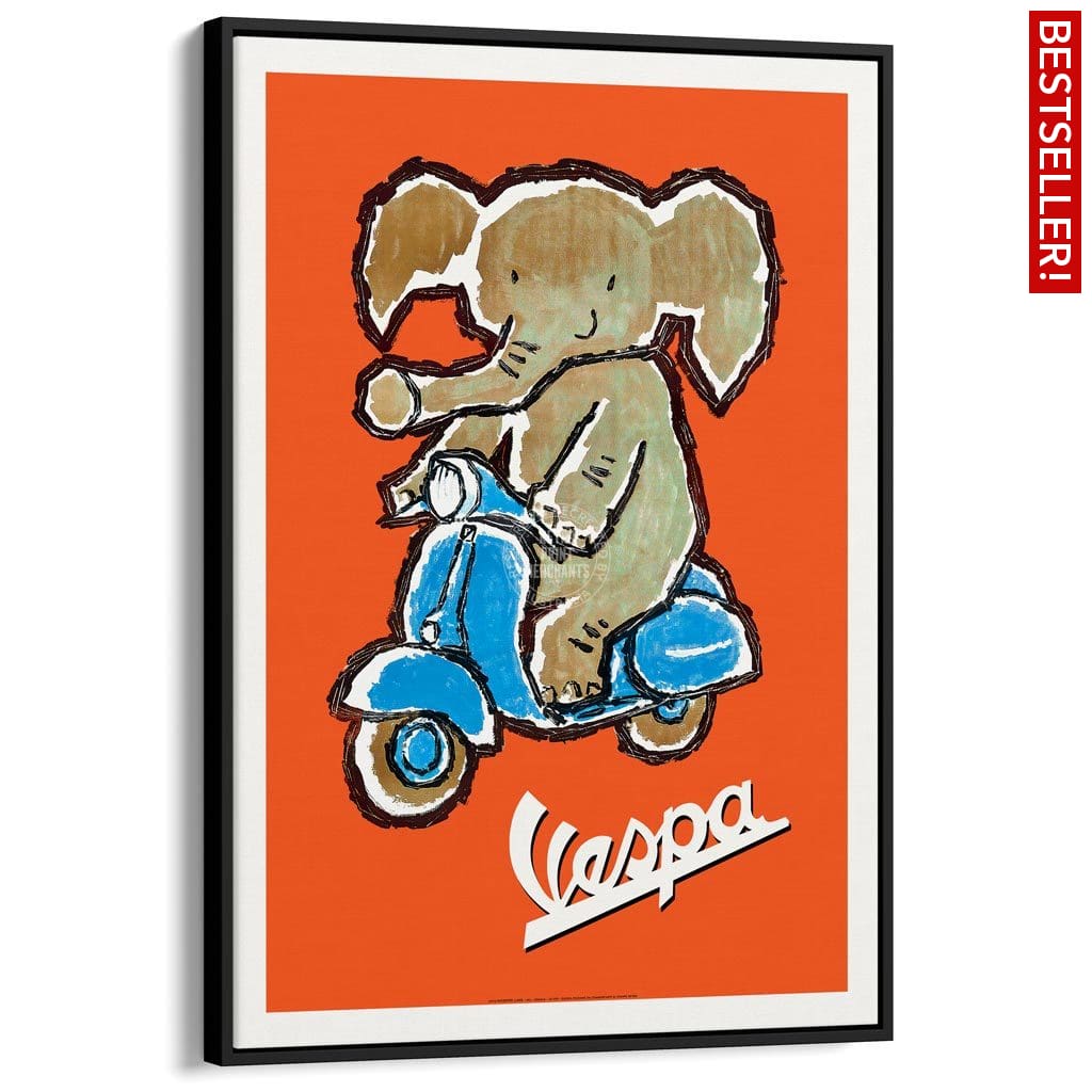 Vespa Elephant | Italy A3 297 X 420Mm 11.7 16.5 Inches / Canvas Floating Frame - Black Timber Print