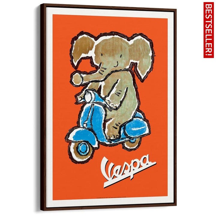 Vespa Elephant | Italy A3 297 X 420Mm 11.7 16.5 Inches / Canvas Floating Frame - Dark Oak Timber