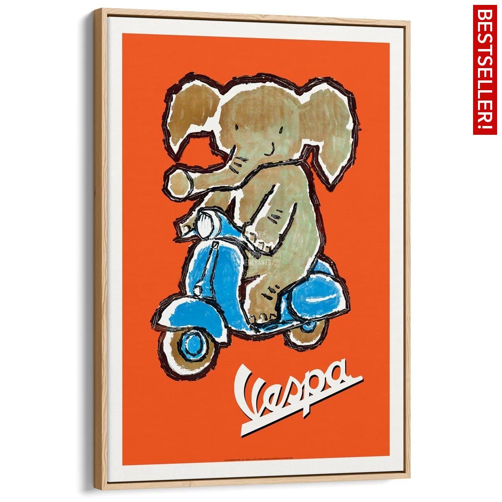 Vespa Elephant | Italy A3 297 X 420Mm 11.7 16.5 Inches / Canvas Floating Frame - Natural Oak Timber