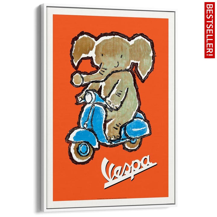 Vespa Elephant | Italy A3 297 X 420Mm 11.7 16.5 Inches / Canvas Floating Frame - White Timber Print