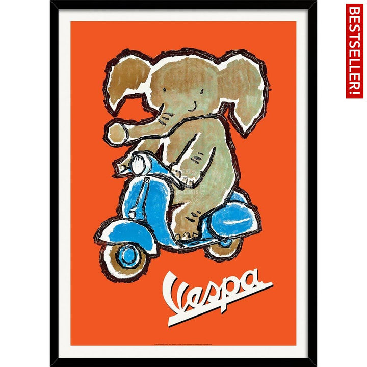 Vespa Elephant | Italy A3 297 X 420Mm 11.7 16.5 Inches / Framed Print - Black Timber Art