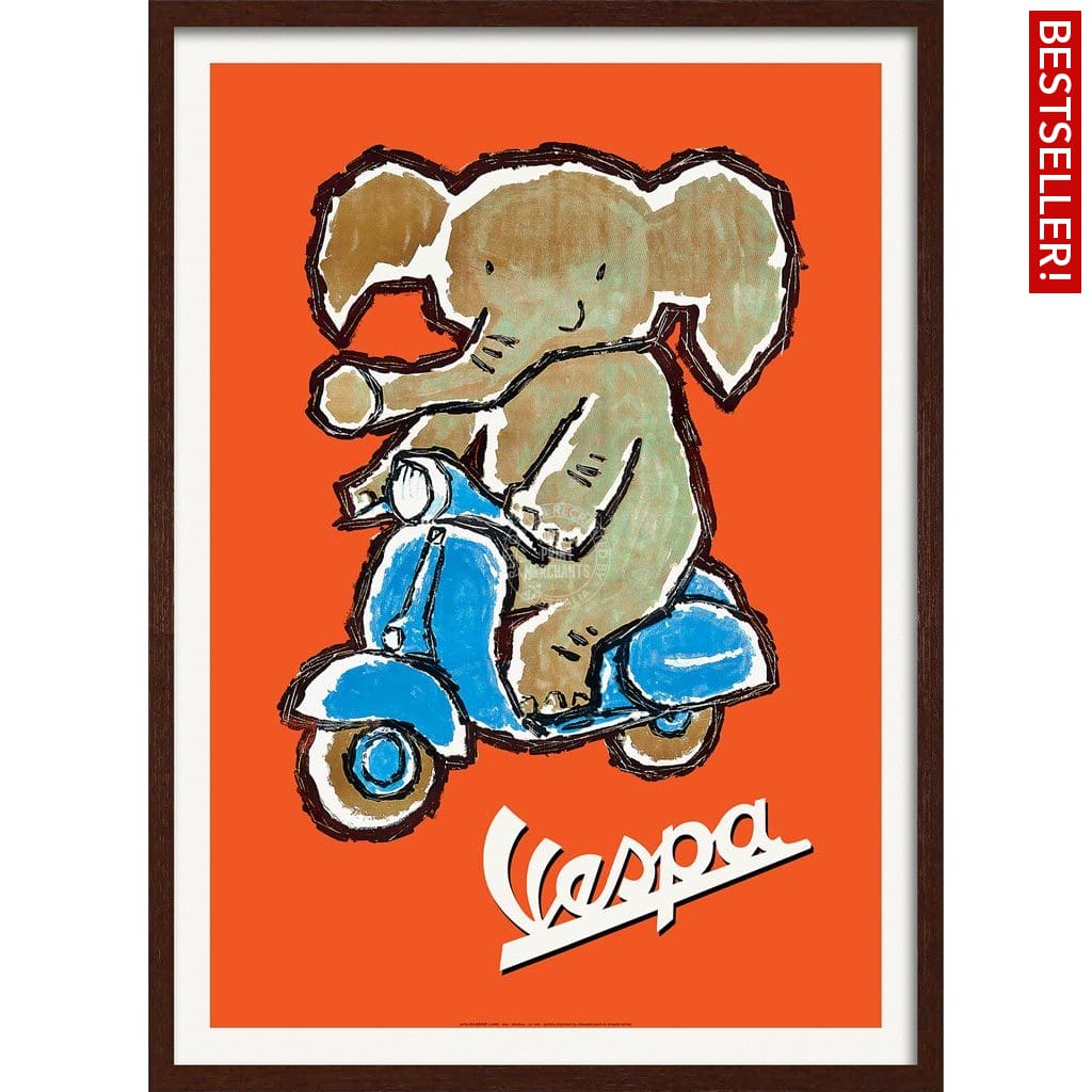 Vespa Elephant | Italy A3 297 X 420Mm 11.7 16.5 Inches / Framed Print - Dark Oak Timber Art