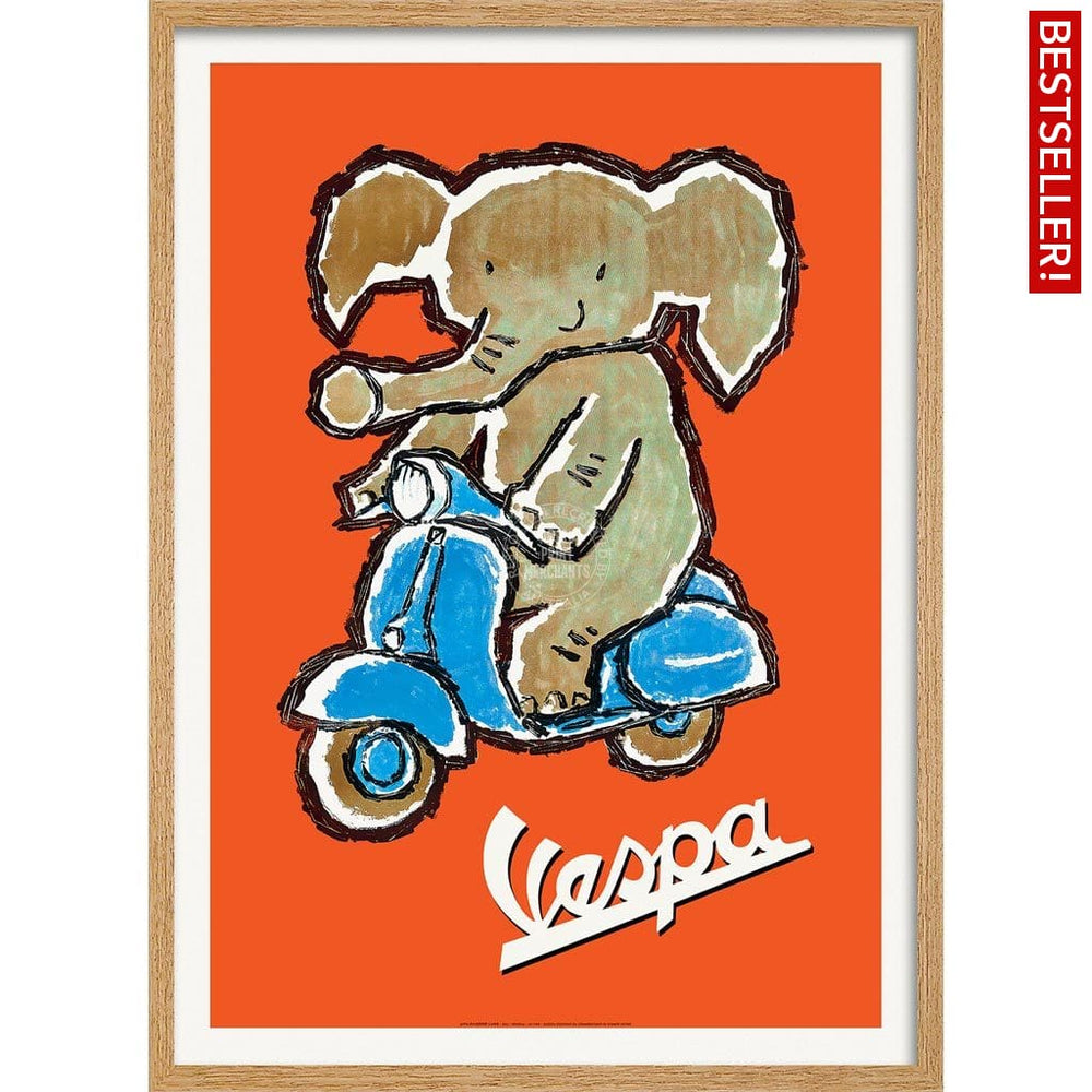 Vespa Elephant | Italy A3 297 X 420Mm 11.7 16.5 Inches / Framed Print - Natural Oak Timber Art