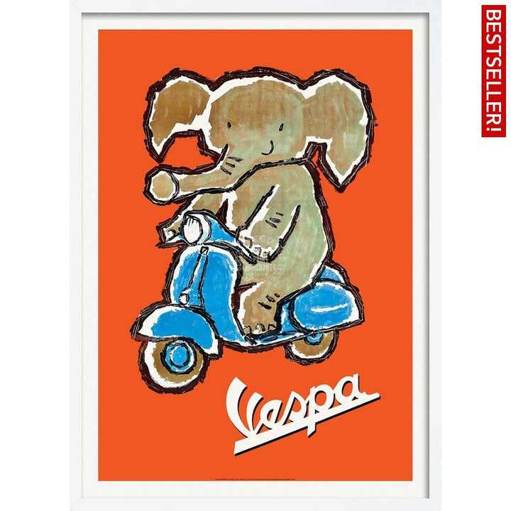 Vespa Elephant | Italy A3 297 X 420Mm 11.7 16.5 Inches / Framed Print - White Timber Art