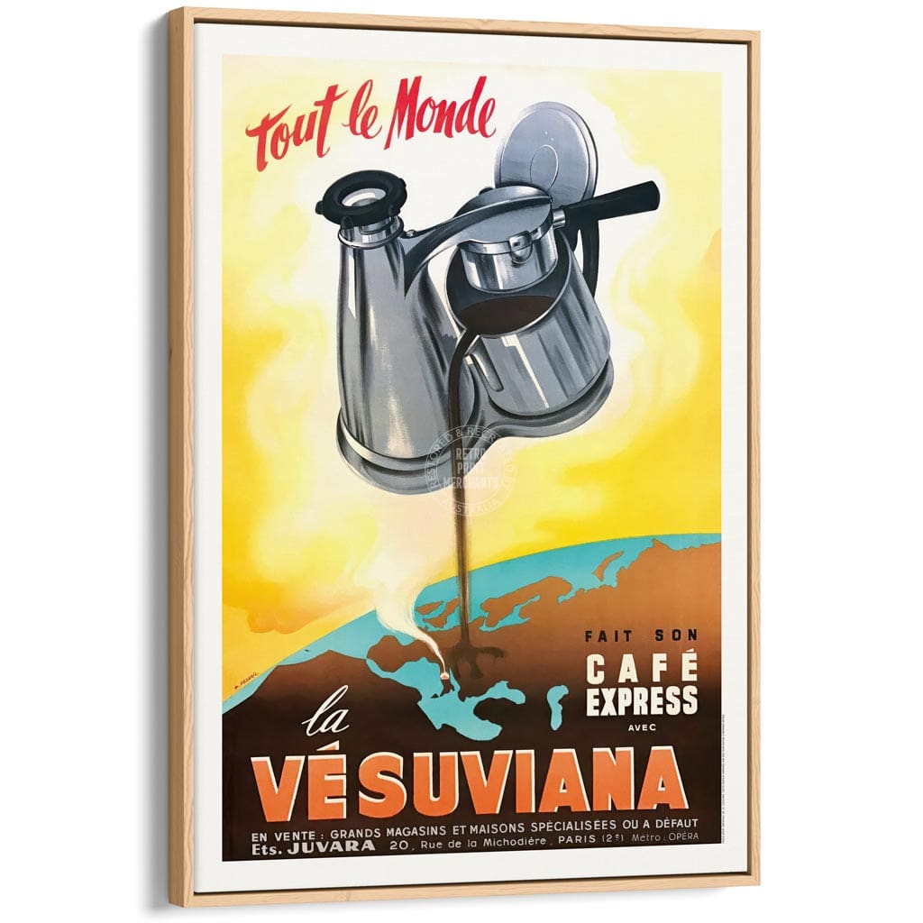 Vesuviana Coffee Maker | Italy A3 297 X 420Mm 11.7 16.5 Inches / Canvas Floating Frame: Natural Oak