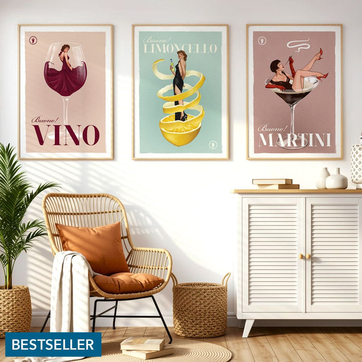 VINO LIMONCELLO & MARTINI FRAMED SET Print Art