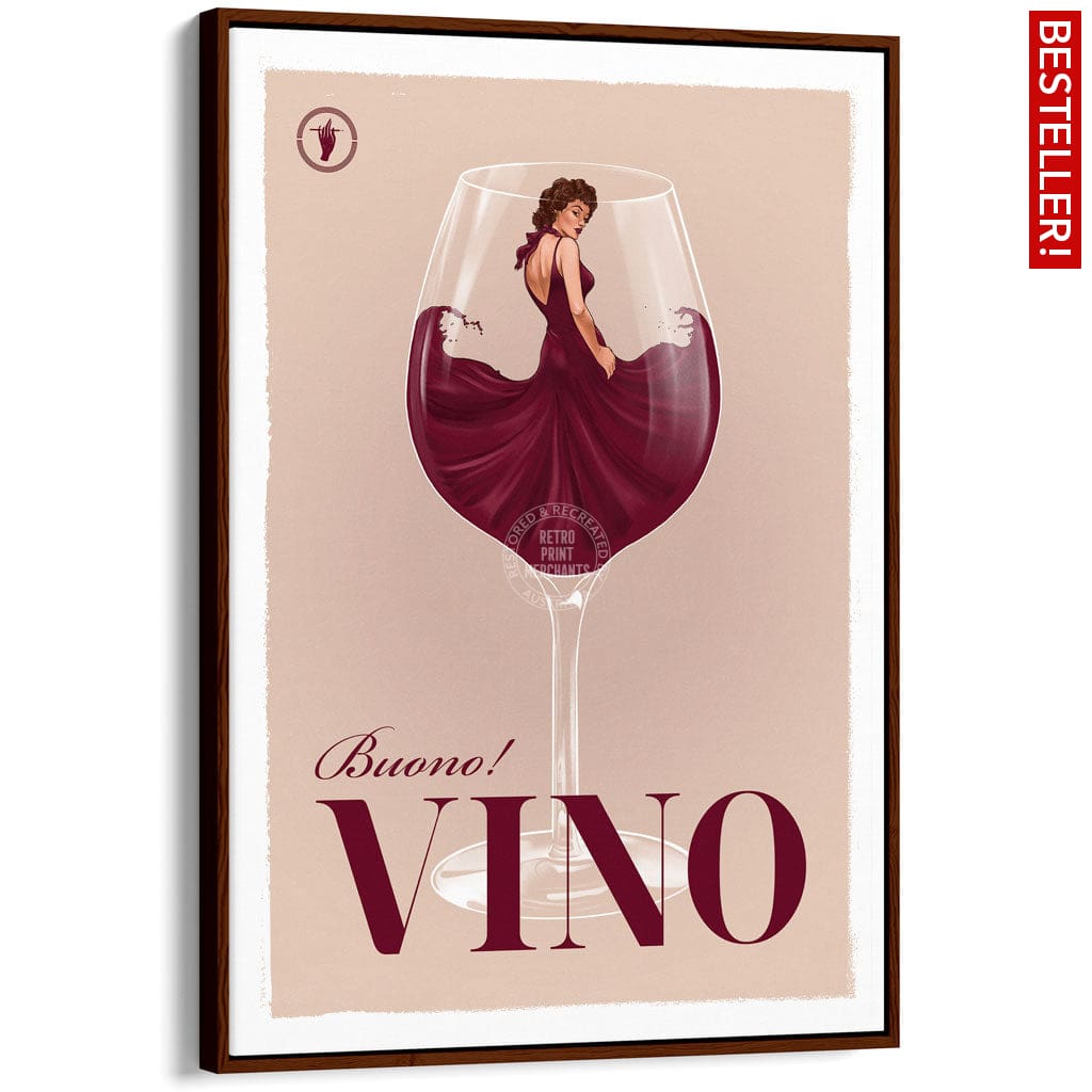 VINO | WORLDWIDE A3 | 297 x 420mm | 11.7 x 16.5 inches / Canvas Floating Frame: Chocolate Oak Timber Print Art