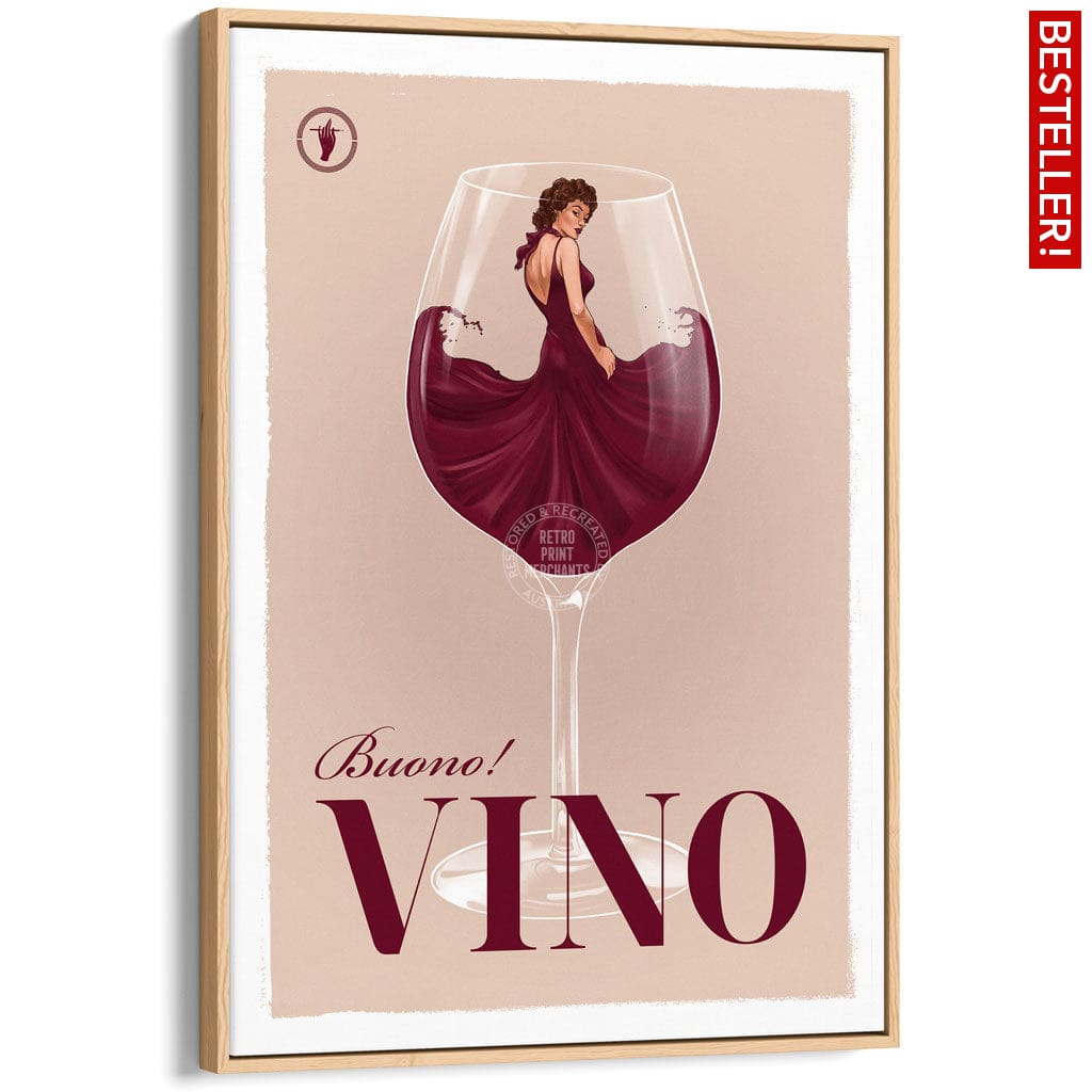 VINO | WORLDWIDE A3 | 297 x 420mm | 11.7 x 16.5 inches / Canvas Floating Frame: Natural Oak Timber Print Art