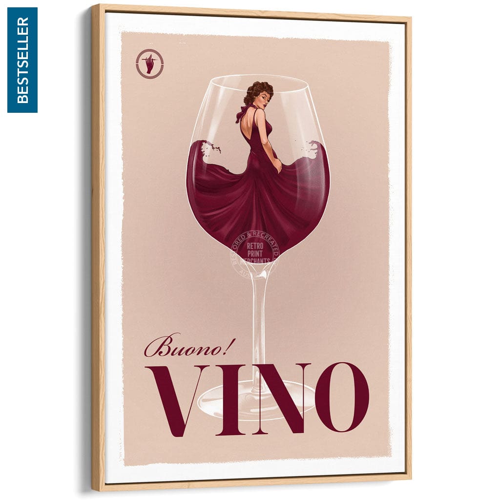 VINO | WORLDWIDE A3 | 297 x 420mm | 11.7 x 16.5 inches / Canvas Floating Frame: Natural Oak Timber Print Art